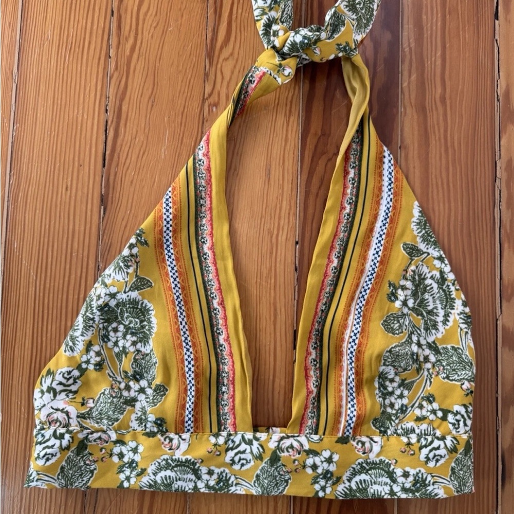 Free People Yellow and Green Patterned Crop Top